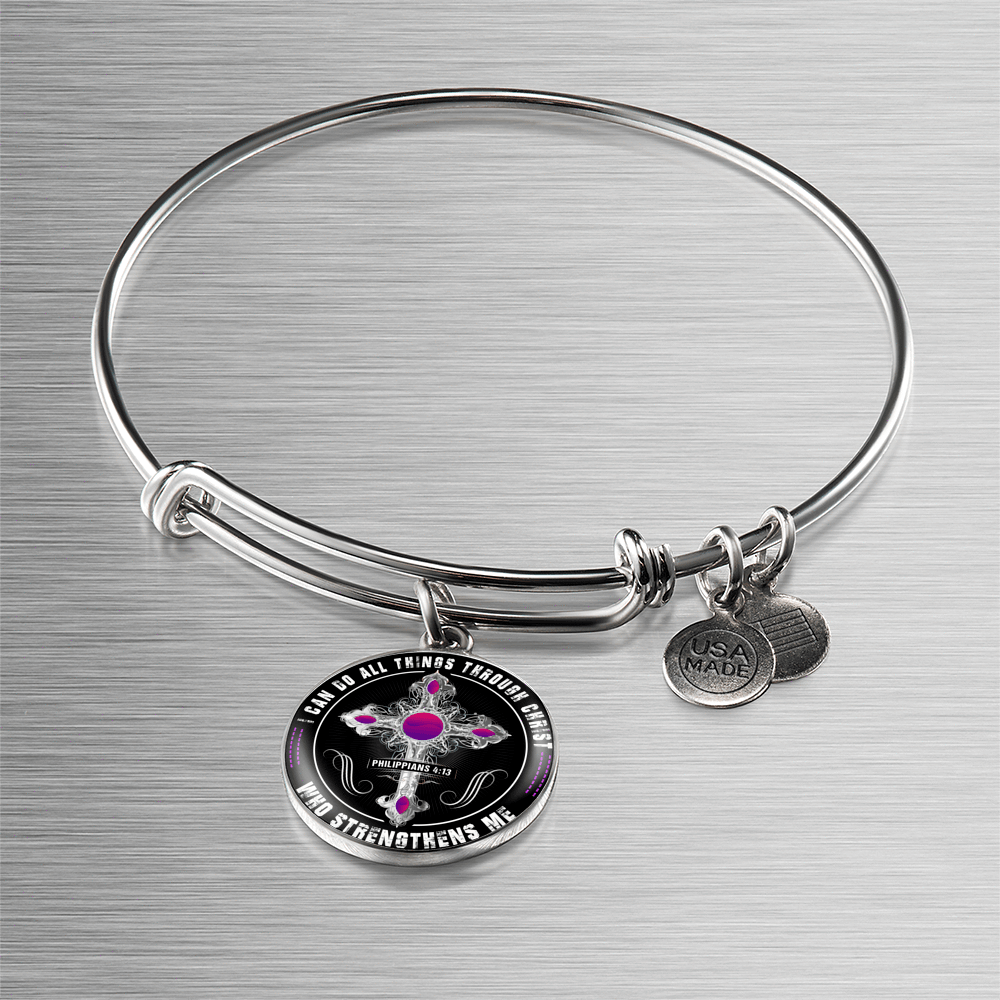 I Can Do All Things Through Christ - Silver Finished Circle Bangle Bracelet - podprintz.com