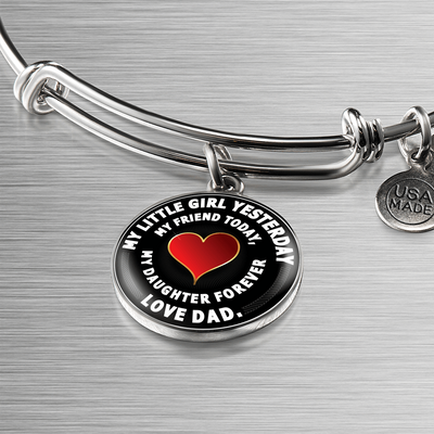 My Little Girl Forever, Love Dad (White Text) - Silver Finished Circle Bangle Bracelet - podprintz.com