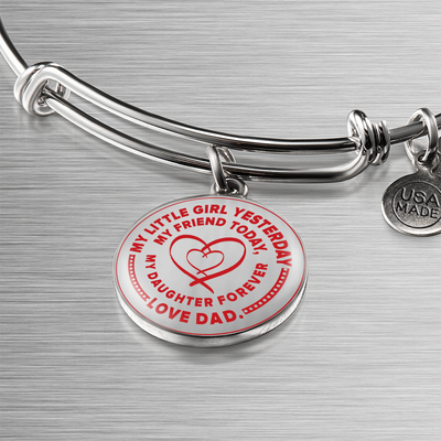 My Little Girl Forever, Love Dad - Silver Finished Circle Bangle Bracelet (Red on Transparent) - podprintz.com