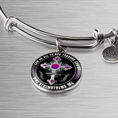 I Can Do All Things Through Christ - Silver Finished Circle Bangle Bracelet - podprintz.com