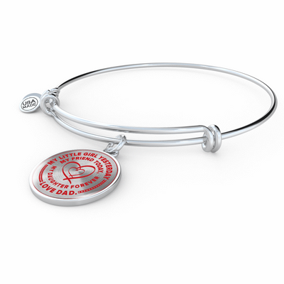 My Little Girl Forever, Love Dad - Silver Finished Circle Bangle Bracelet (Red on Transparent) - podprintz.com