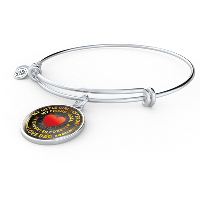 My Little Girl Forever, Love Dad (Yellow Text) - Silver Finished Circle Bangle Bracelet - podprintz.com