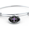 LORD IS MY STRENGTH AND MY SHIELD (PURPLE CROSS) - SILVER AND GOLD FINISHED CIRCLE BANGLE BRACELET EO - podprintz.com