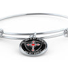 LORD IS MY STRENGTH AND MY SHIELD (RED CROSS) - SILVER AND GOLD FINISHED CIRCLE BANGLE BRACELET EO - podprintz.com