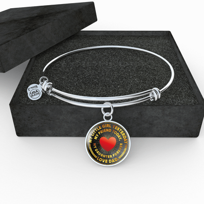 My Little Girl Forever, Love Dad (Yellow Text) - Silver Finished Circle Bangle Bracelet - podprintz.com