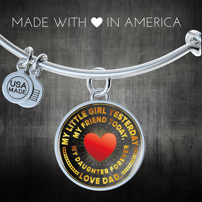 My Little Girl Forever, Love Dad (Yellow Text) - Silver Finished Circle Bangle Bracelet - podprintz.com