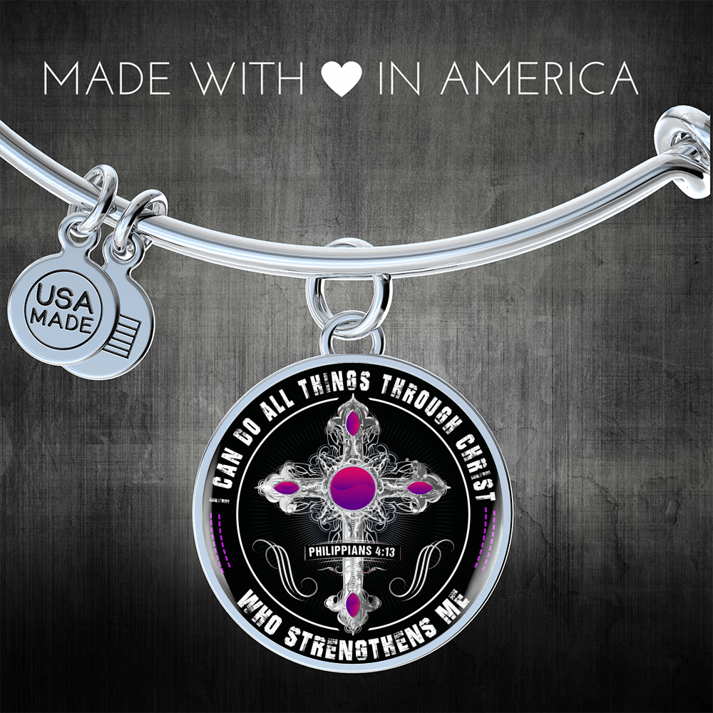 I Can Do All Things Through Christ - Silver Finished Circle Bangle Bracelet - podprintz.com