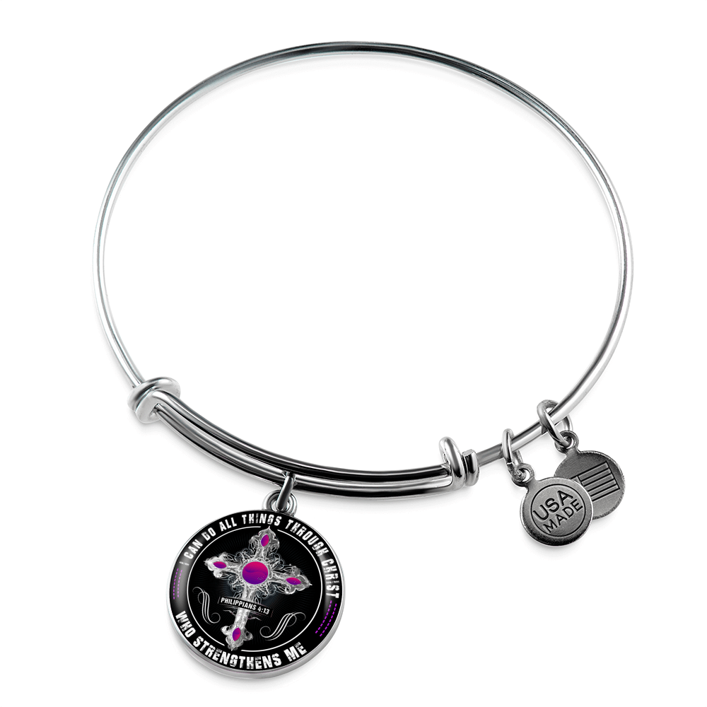 I Can Do All Things Through Christ - Silver Finished Circle Bangle Bracelet - podprintz.com