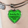 MY DAUGHTER, DADDY LOVES YOU - (LIME GREEN & BLACK TEXT) SILVER FINISHED HEART BANGLE BRACELET - podprintz.com