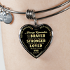 To Daughter Love Dad, Braver Stronger Loved Silver or Gold Finished Heart Shaped Bangle Bracelet (Gold text on Black) - podprintz.com