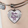 ROCKIN' THE SPOILED, WIFE LIFE - SILVER AND GOLD FINISHED HEART SHAPED BANGLE BRACELET AND NECKLACE (PURPLE TEXT ON TRANSPARENT) EO - podprintz.com