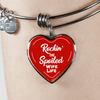 ROCKIN' THE SPOILED, WIFE LIFE - SILVER AND GOLD FINISHED HEART SHAPED BANGLE BRACELET (WHITE TEXT ON RED) - podprintz.com