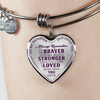 To Daughter Love Dad, Braver Stronger Loved Silver or Gold Finished Heart Shaped Bangle Bracelet (Purple text on Transparent) - podprintz.com