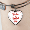 ROCKIN' THE SPOILED, WIFE LIFE - SILVER AND GOLD FINISHED HEART SHAPED BANGLE BRACELET AND NECKLACE (RED TEXT ON WHITE) EO - podprintz.com