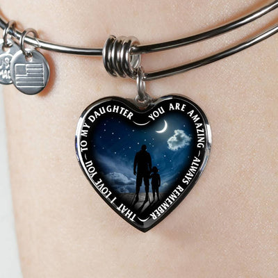 MY DAUGHTER, YOU ARE AMAZING, SILVER OR GOLD FINISHED HEART SHAPED BRACELET (MOON & STARS EDITION) - podprintz.com