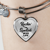 ROCKIN' THE SPOILED, WIFE LIFE - SILVER AND GOLD FINISHED HEART SHAPED BANGLE BRACELET (BLACK TEXT ON TRANSPARENT) - podprintz.com