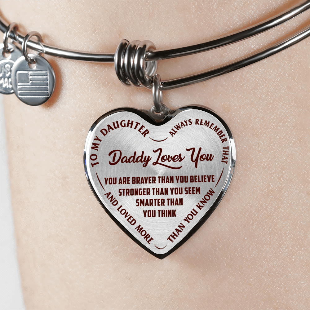 Daddy Loves You Father/Daughter Silver or Gold Finished Necklace or Bangle Bracelet Dark (Red on Transparent) - podprintz.com