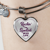 ROCKIN' THE SPOILED, WIFE LIFE - SILVER AND GOLD FINISHED HEART SHAPED BANGLE BRACELET (PURPLE TEXT ON TRANSPARENT) - podprintz.com