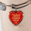 TO DAUGHTER LOVE DAD, BRAVER STRONGER LOVED SILVER OR GOLD FINISHED HEART SHAPED BANGLE BRACELET (GOLD TEXT ON RED) - podprintz.com
