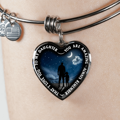 My Daughter, You are Amazing, Silver or Gold Finished Heart Shaped Necklace or Bracelet Moon & Stars (Engraving Option) - podprintz.com
