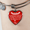 MY DAUGHTER YOU ARE PRECIOUS, SUNSHINE, JOY LOVE MOM - SILVER AND GOLD FINISHED HEART SHAPED BANGLE BRACELET (WHITE ON RED) - podprintz.com