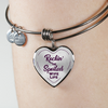 ROCKIN' THE SPOILED, WIFE LIFE - SILVER AND GOLD FINISHED HEART SHAPED BANGLE BRACELET (PURPLE TEXT ON TRANSPARENT) - podprintz.com