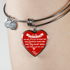 MY DAUGHTER YOU ARE PRECIOUS, SUNSHINE, JOY LOVE MOM - SILVER AND GOLD FINISHED HEART SHAPED BANGLE BRACELET (WHITE ON RED) - podprintz.com