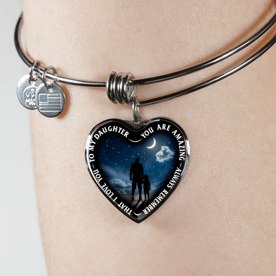 My Daughter, You are Amazing, Silver or Gold Finished Heart Shaped Necklace or Bracelet Moon & Stars (Engraving Option) - podprintz.com