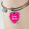 Daddy's Little Girl Gold or Silver Finished Heart Shaped Bangle Bracelet (White on Pink) - podprintz.com