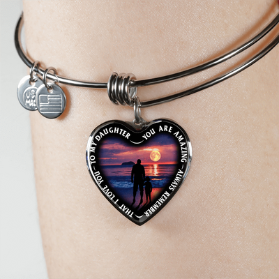 My Daughter, You are Amazing, Silver or Gold Finished Heart Shaped Bracelet (Full Moon Beach Black Edition) - podprintz.com