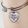 ROCKIN' THE SPOILED, WIFE LIFE - SILVER AND GOLD FINISHED HEART SHAPED BANGLE BRACELET AND NECKLACE (PURPLE TEXT ON TRANSPARENT) EO - podprintz.com