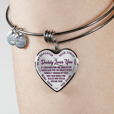 Daddy Loves You, Never Forget, Silver or Gold Finished Necklace or Bangle Bracelet (Engraving Option) - podprintz.com