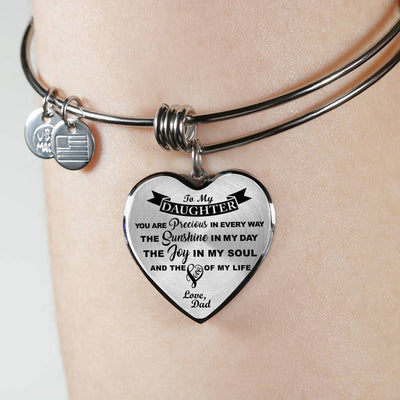 MY DAUGHTER YOU ARE PRECIOUS, SUNSHINE, JOY LOVE DAD - SILVER AND GOLD FINISHED HEART SHAPED NECKLACE AND BANGLE BRACELET (BLACK ON TRANSPARENT) EO - podprintz.com