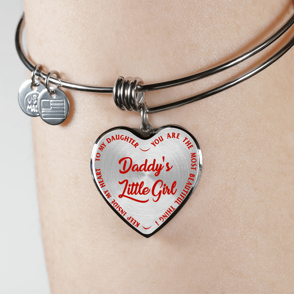 Daddy's Little Girl Gold or Silver Finished Heart Shaped Bangle Bracelet (Red on Transparent) - podprintz.com