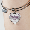 I DON'T HAVE A STEPDAUGHTER, BORN BEFORE I MET HER, SILVER OR GOLD FINISHED HEART SHAPED BANGLE BRACELET (PURPLE ON TRANSPARENT) - podprintz.com