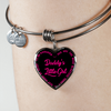 Daddy's Little Girl Gold or Silver Finished Heart Shaped Bangle Bracelet (Pink on Black) - podprintz.com