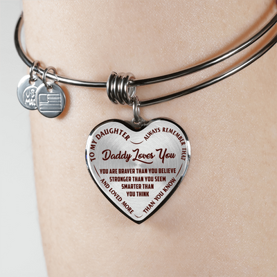 Daddy Loves You Father/Daughter Silver or Gold Finished Necklace or Bangle Bracelet Dark (Red on Transparent) - podprintz.com
