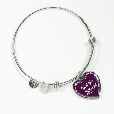 Daddy's Little Girl Gold or Silver Finished Heart Shaped Bangle Bracelet (White on Purple) - podprintz.com