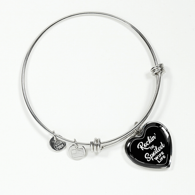 ROCKIN' THE SPOILED, WIFE LIFE - SILVER AND GOLD FINISHED HEART SHAPED BANGLE BRACELET AND NECKLACE (WHITE TEXT ON BLACK) EO - podprintz.com
