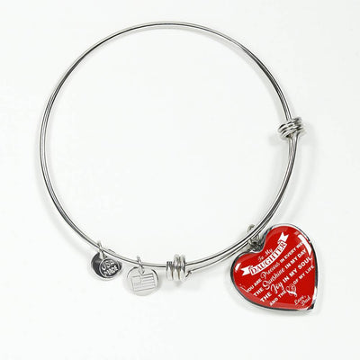 MY DAUGHTER YOU ARE PRECIOUS, SUNSHINE, JOY LOVE DAD - SILVER AND GOLD FINISHED HEART SHAPED NECKLACE AND BANGLE BRACELET (WHITE ON RED) EO - podprintz.com