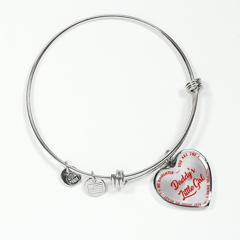 Daddy's Little Girl Gold or Silver Finished Heart Shaped Bangle Bracelet (Red on Transparent) - podprintz.com