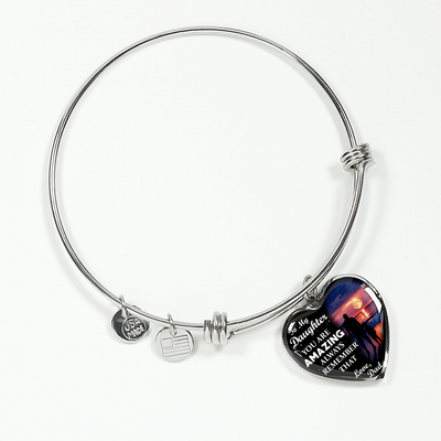 My Daughter, You are Amazing, Love Dad - Silver Finished Heart Bangle Bracelet - podprintz.com