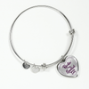 ROCKIN' THE SPOILED, WIFE LIFE - SILVER AND GOLD FINISHED HEART SHAPED BANGLE BRACELET (PURPLE TEXT ON TRANSPARENT) - podprintz.com