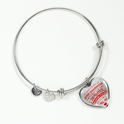 I DON'T HAVE A STEPDAUGHTER, SILVER OR GOLD FINISHED HEART SHAPED NECKLACE AND BANGLE BRACELET (RED ON TRANSPARENT) EO - podprintz.com