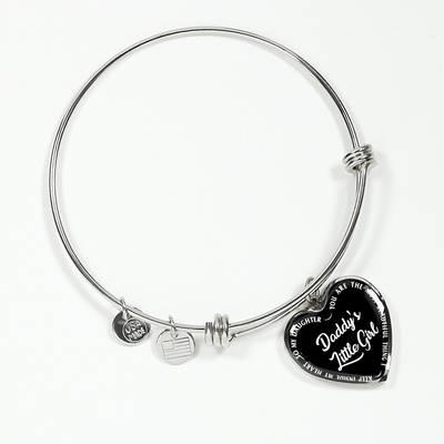 Daddy's Little Girl Gold or Silver Finished Heart Shaped Bangle Bracelet (White on Black) - podprintz.com