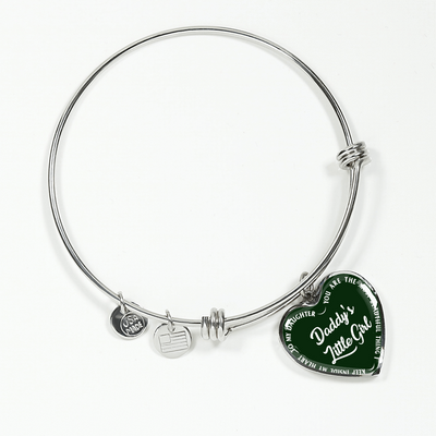 Daddy's Little Girl Gold or Silver Finished Heart Shaped Bangle Bracelet (White on Green) - podprintz.com