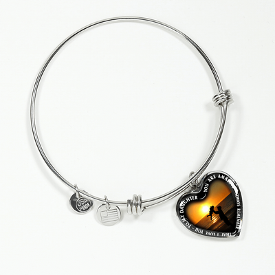 My Daughter, You are Amazing, Silver or Gold Finished Heart Shaped Bangle Bracelet (Beach at Dawn Edition) - podprintz.com