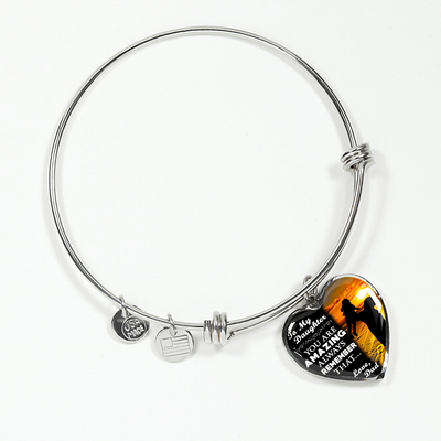 My Daughter, You are Amazing, Love Dad (Sunset Lift) - Silver Finished Heart Bangle Bracelet - podprintz.com