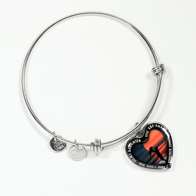 My Daughter, You are Amazing, Silver or Gold Finished Heart Shaped Bangle Bracelet (Ocean Deck Sunset Edition) - podprintz.com