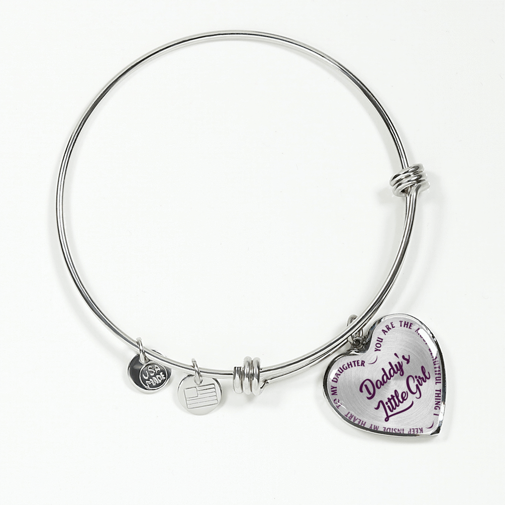 DADDY'S LITTLE GIRL GOLD OR SILVER FINISHED HEART SHAPED NECKLACE OR BANGLE BRACELET, PURPLE ON TRANSPARENT (EO) - podprintz.com